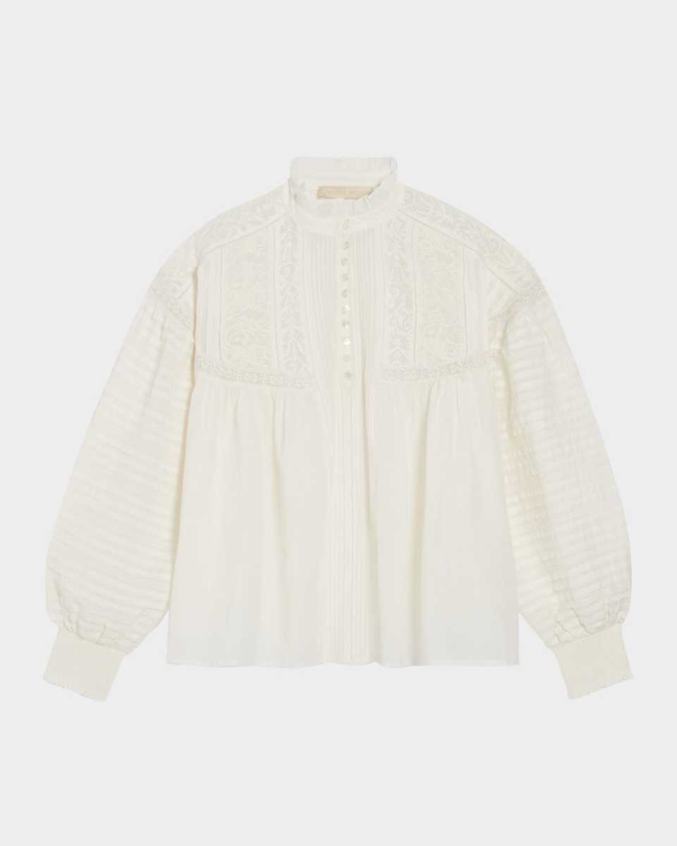 Pintuck Lace-Inset Blouse